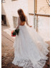 Ivory Eyelash Lace Keyhole Back Lovely Wedding Dress